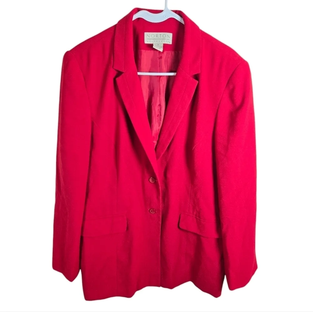 Red Vintage Blazer 100% Polyester Women's Size 16 Norton McNaughton Lined